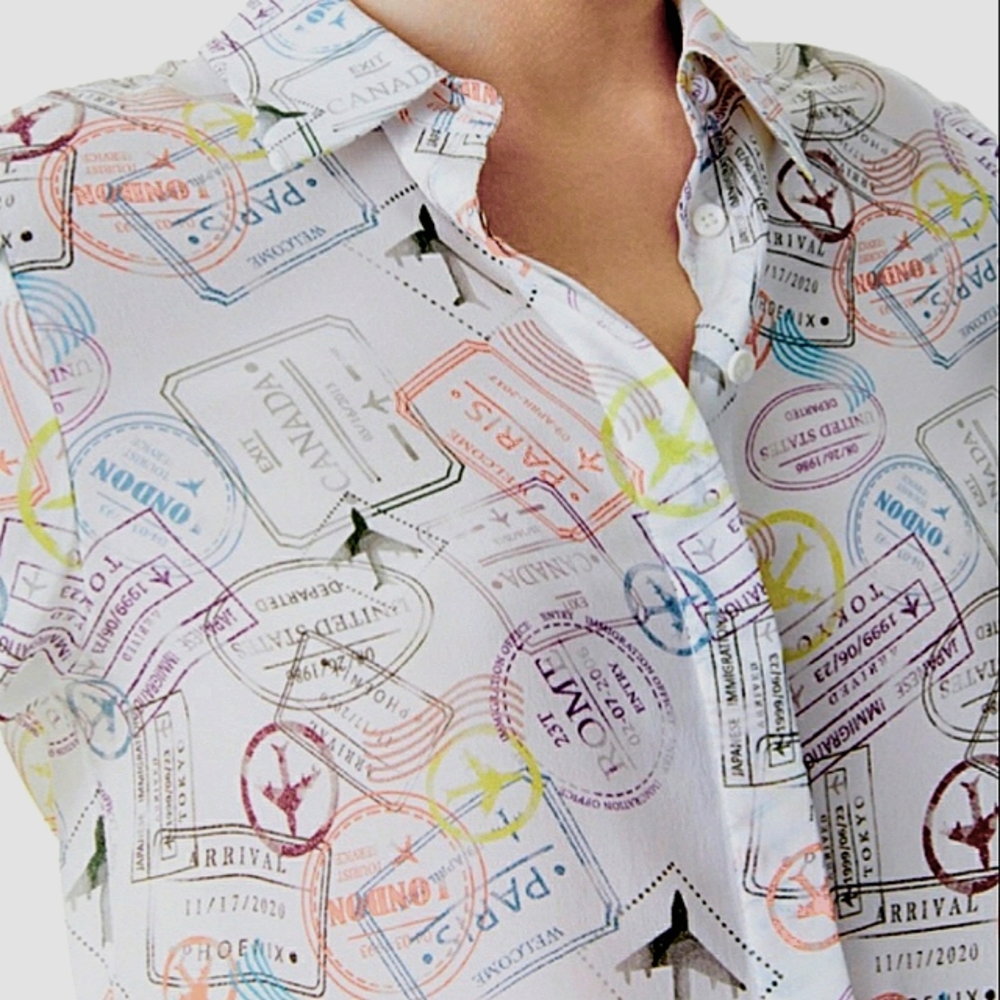 Alice + Olivia Willa Globe Trotter Silk Shirt